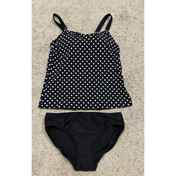 LANDS END size 8 Modest TANKINI Swim Suit TOP & Ribbed bottoms BLACK SET C23 - Picture 1 of 12